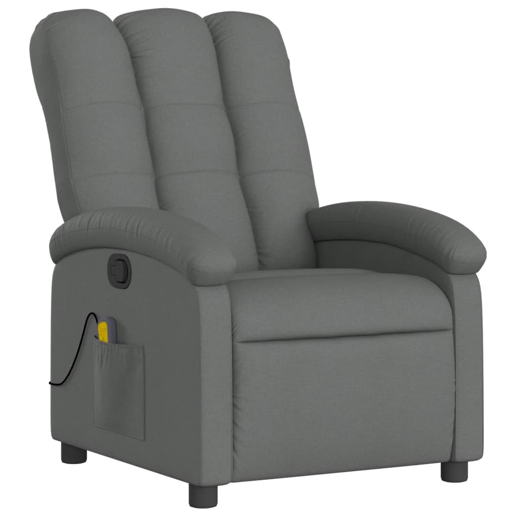 vidaXL Sillón de masaje reclinable de tela gris oscuro