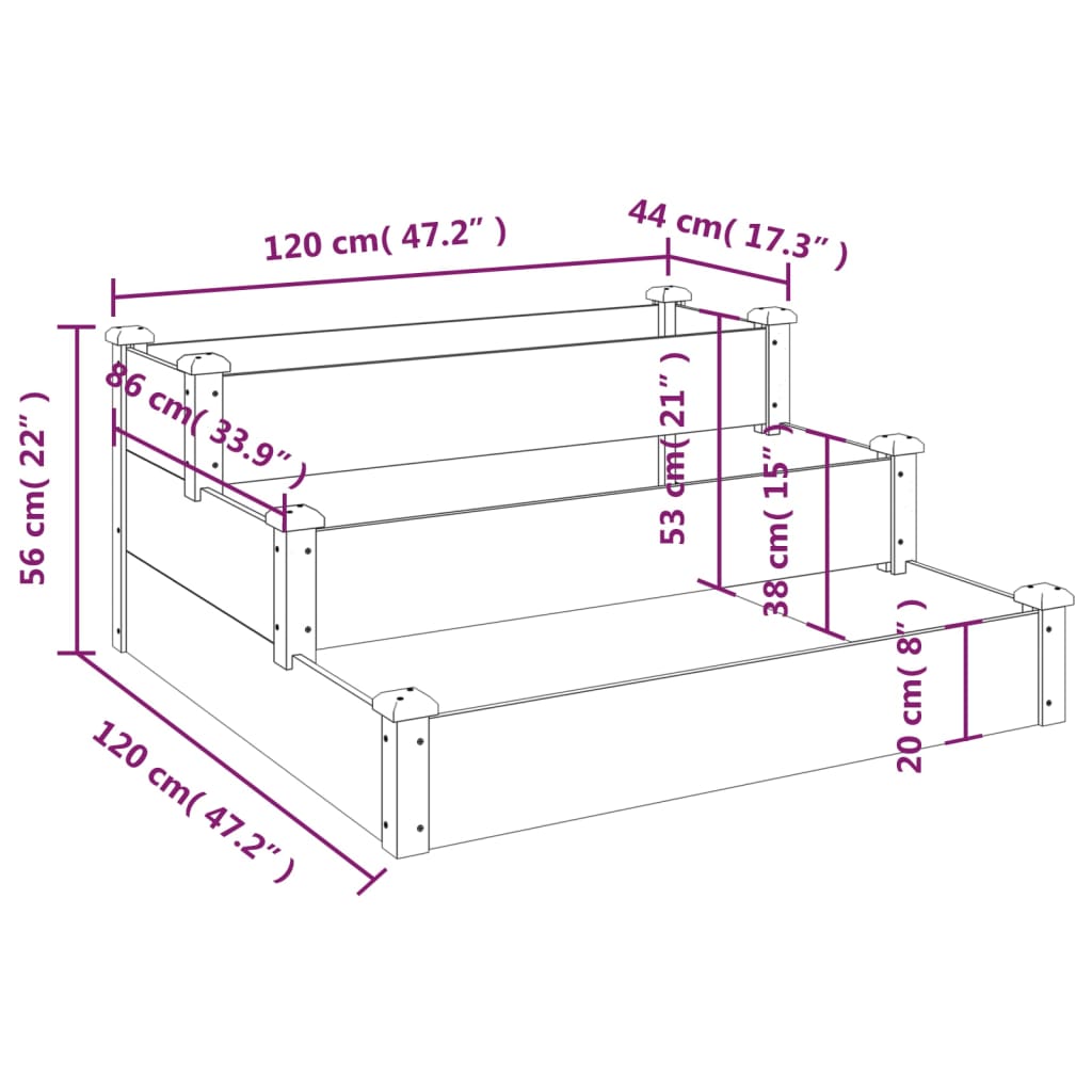 vidaXL Jardinera arriate madera maciza abeto 120x120x56 cm