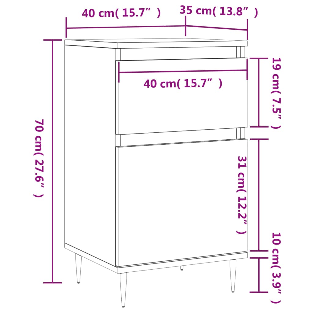 vidaXL Aparador madera de ingeniería gris hormigón 40x35x70 cm