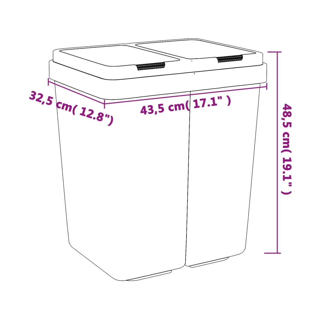 vidaXL Cubo de basura doble blanco 2x25 L