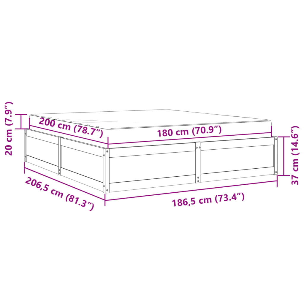 vidaXL Cama con colchón madera maciza de pino blanca 180x200 cm