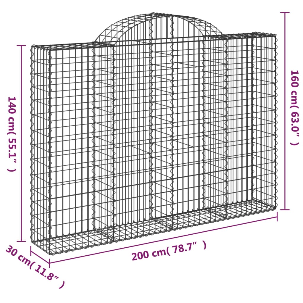 vidaXL Cestas gaviones 15 uds forma de arco hierro 200x30x140/160 cm