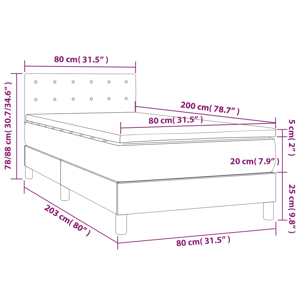 vidaXL Cama box spring con colchón terciopelo gris oscuro 80x200 cm