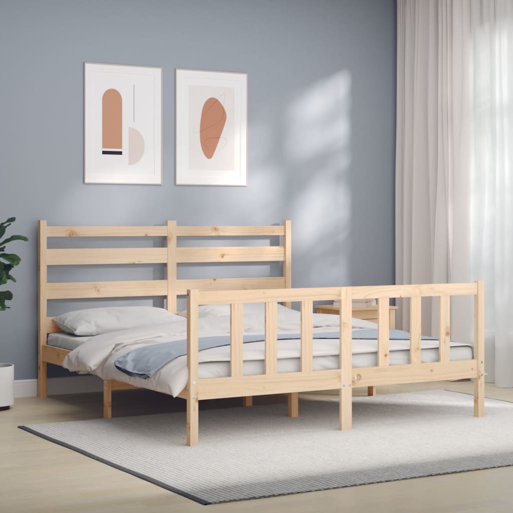 vidaXL Estructura de cama de matrimonio con cabecero madera maciza