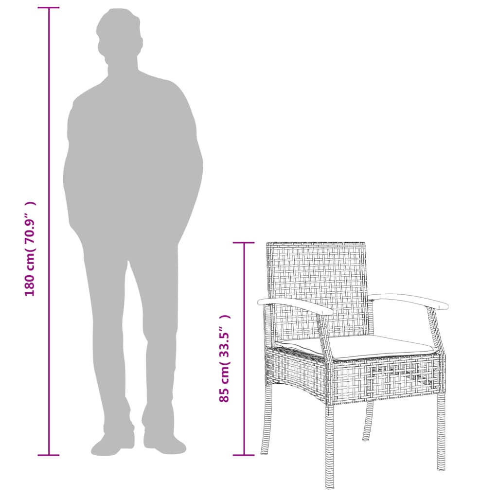 vidaXL Set comedor de jardín 3 pzas con cojines ratán sintético negro