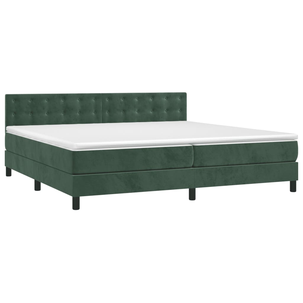 vidaXL Cama box spring colchón y LED terciopelo verde oscuro 200x200cm