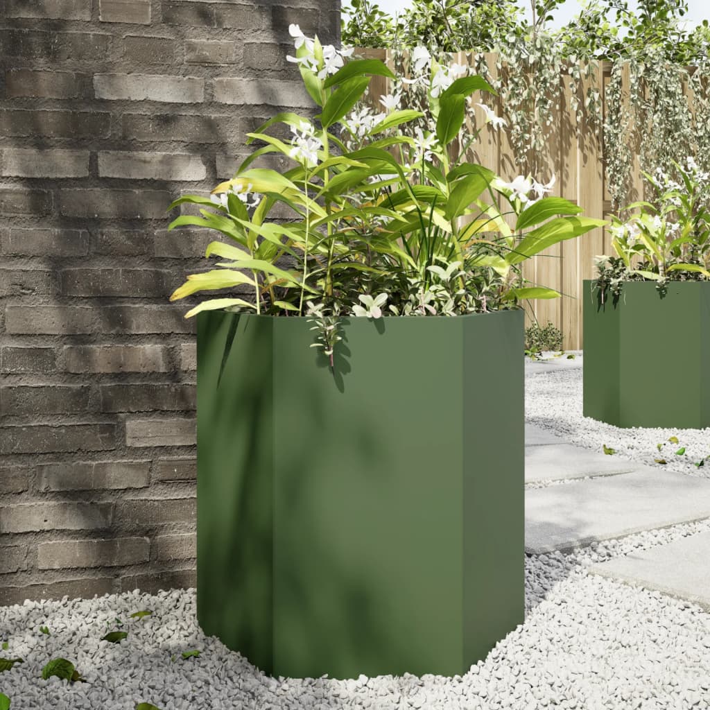 vidaXL Jardinera hexagonal de acero verde 46x40x45 cm