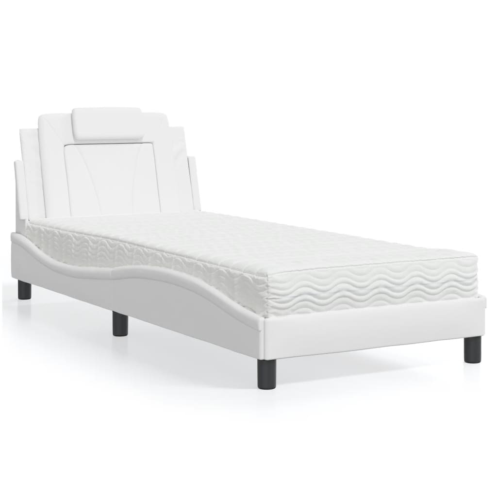 vidaXL Cama con colchón cuero sintético blanco 80x200 cm