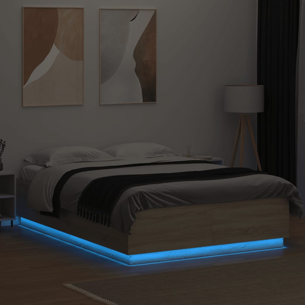 vidaXL Estructura cama con luces LED madera roble Sonoma 160x200 cm