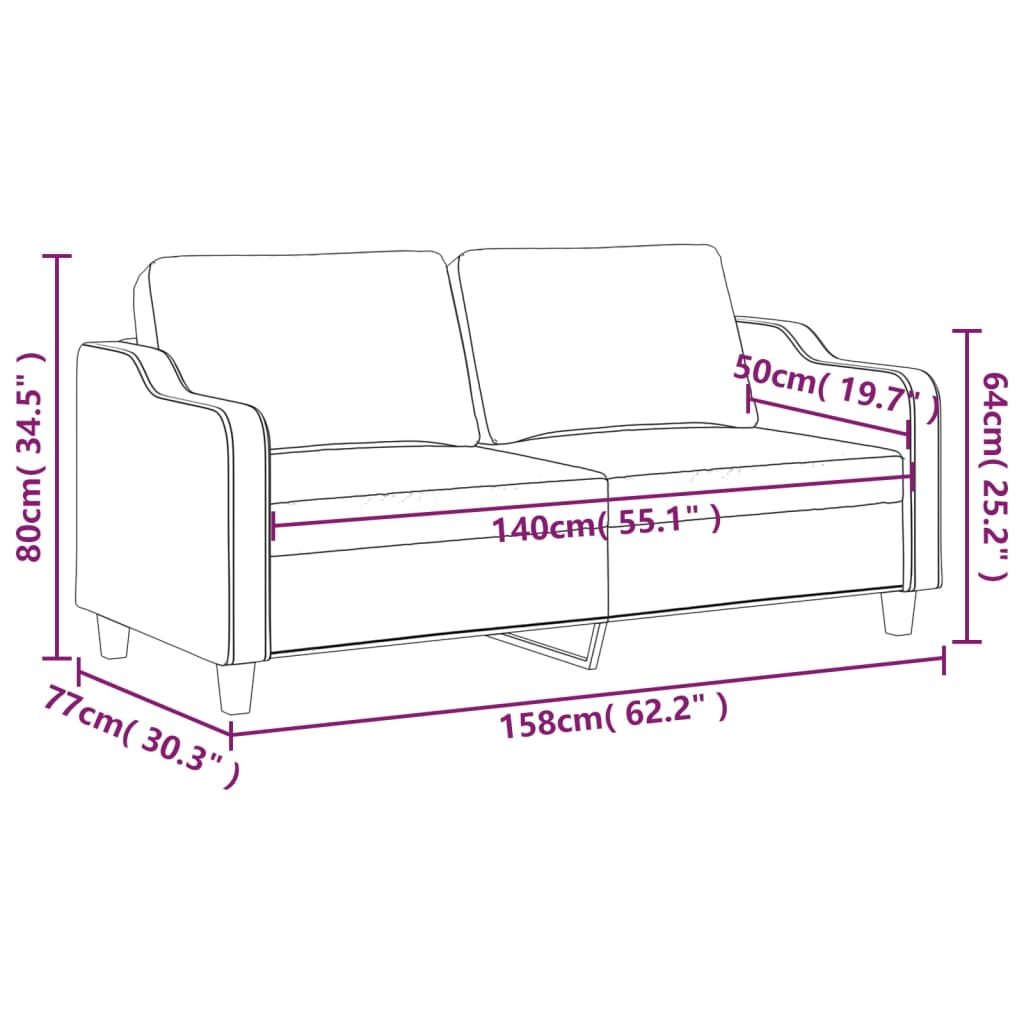 vidaXL Sofá de 2 plazas de tela rojo tinto 140 cm