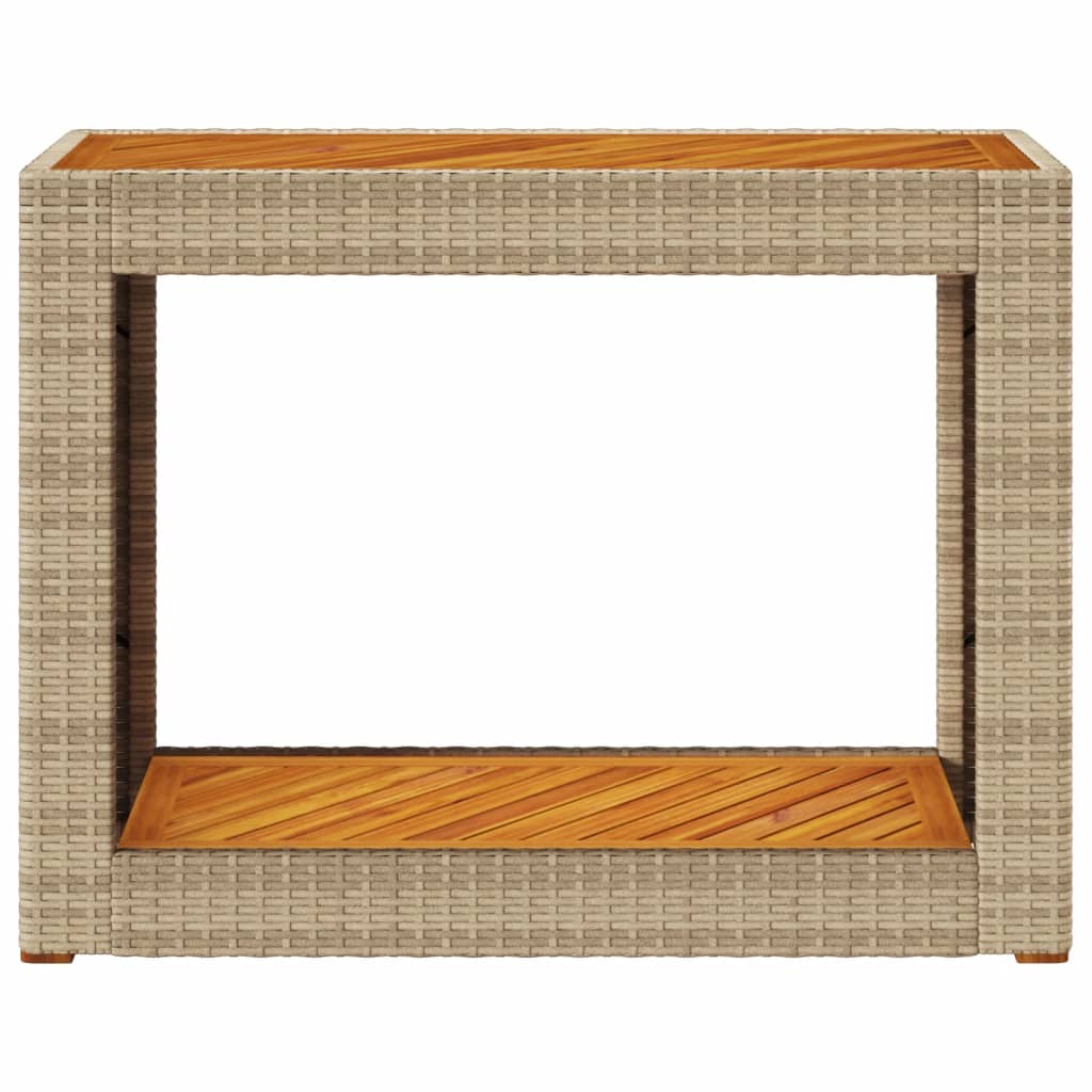 vidaXL Mesa auxiliar jardín tapa madera ratán PE beige 100x40x75 cm