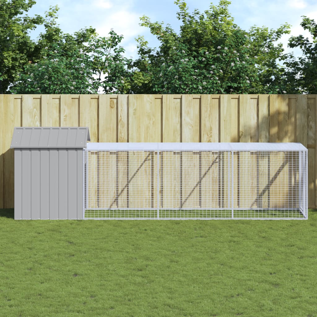 vidaXL Gallinero con corral acero galvanizado gris claro 117x405x123cm