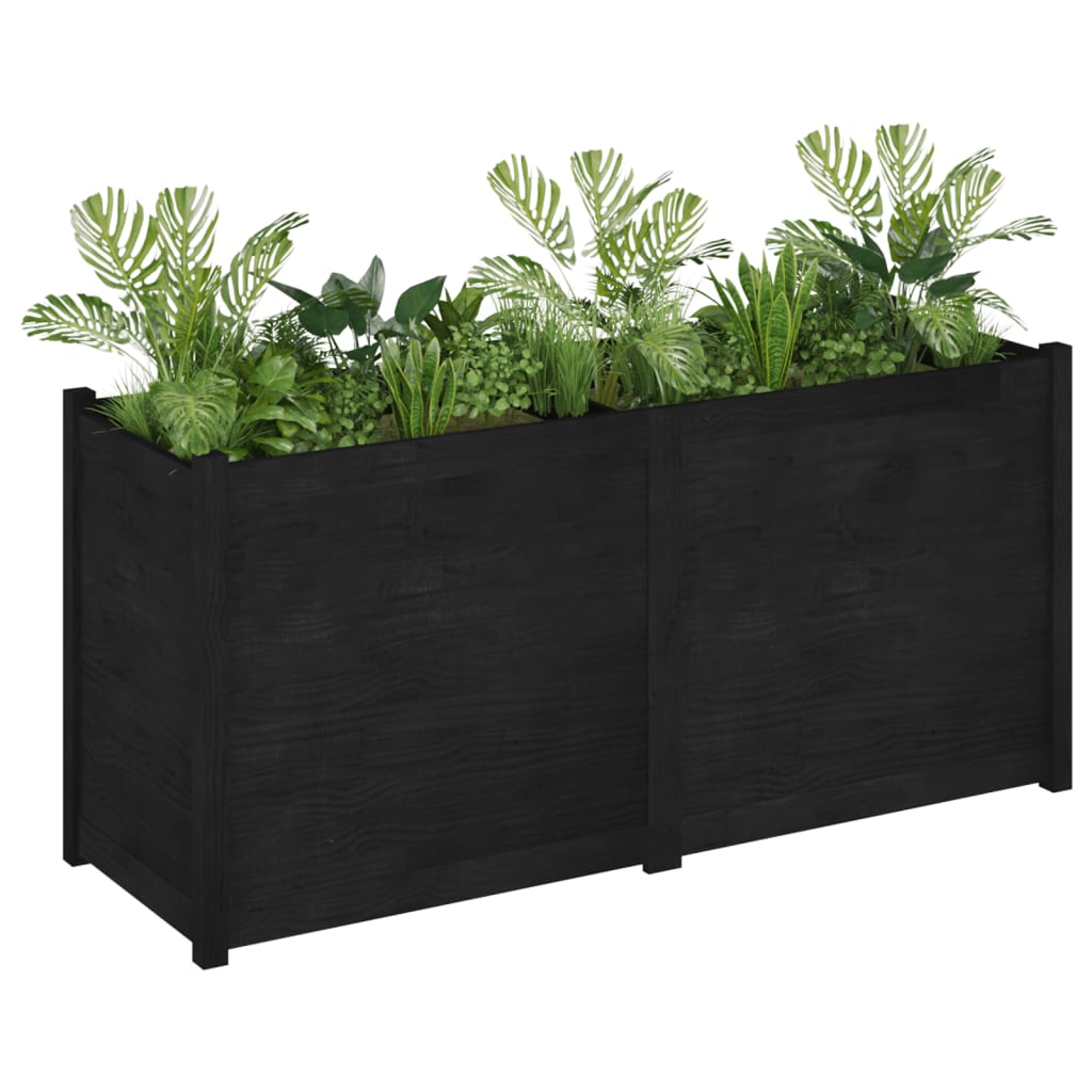 vidaXL Jardinera madera maciza de pino negro 150x50x70 cm