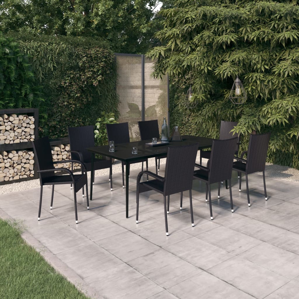 vidaXL Juego de comedor para jardín 9 piezas negro