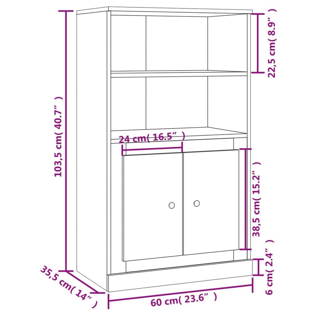 vidaXL Aparador de madera contrachapada roble Sonoma 60x35,5x103,5 cm