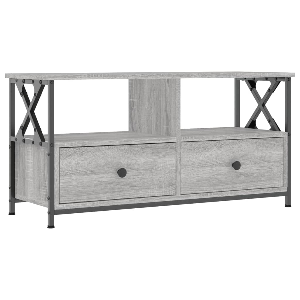 vidaXL Mueble TV hierro y madera contrachapada gris Sonoma 90x33x45 cm