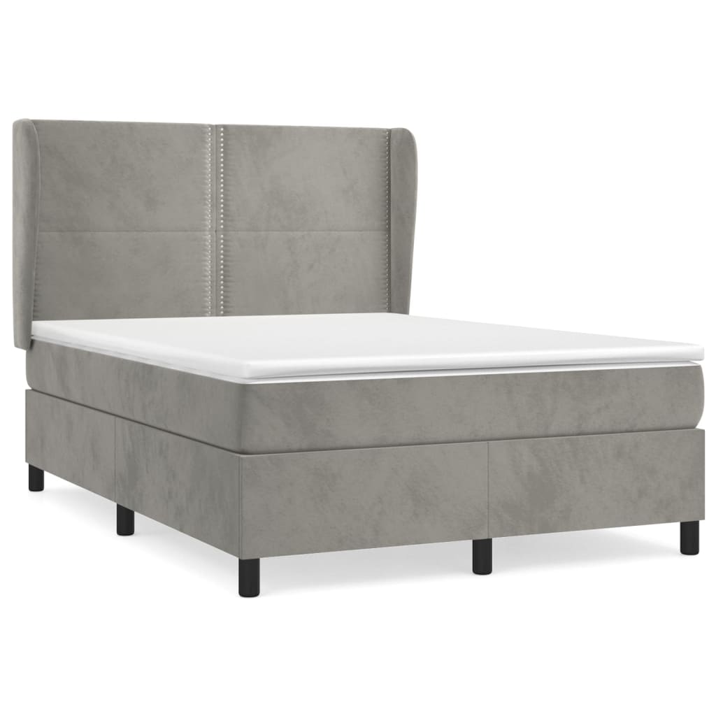 vidaXL Cama box spring con colchón terciopelo gris claro 140x200 cm