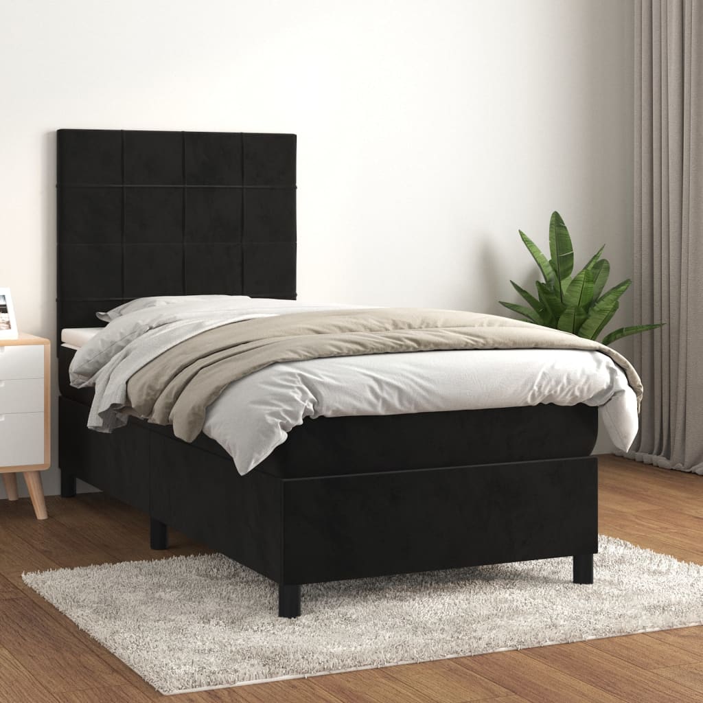 vidaXL Cama box spring con colchón cuero sintético negro 90x190 cm