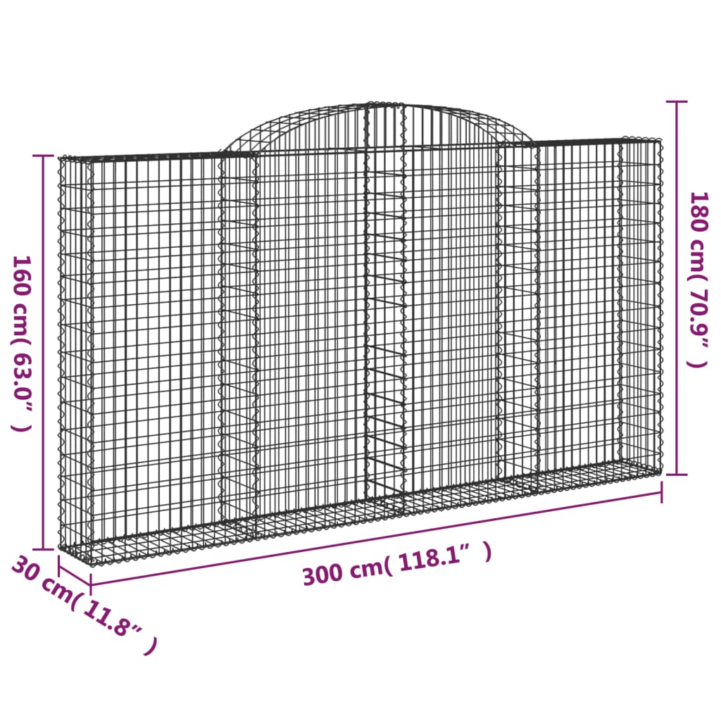 vidaXL Cestas de gaviones 7 uds forma de arco hierro 300x30x160/180 cm