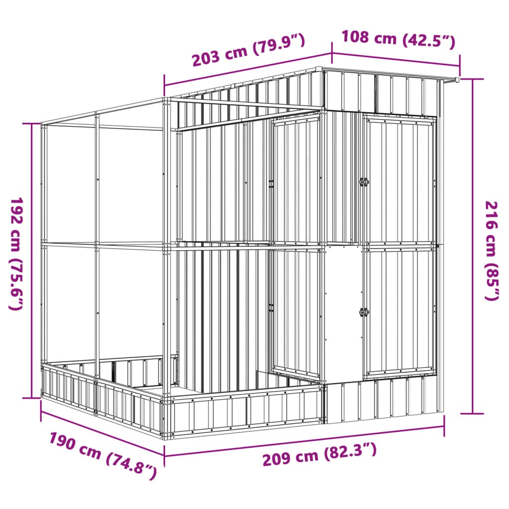 vidaXL Pajarera con extensión acero plateado 209x203x216 cm