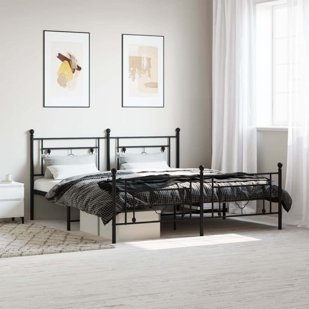 vidaXL Estructura cama sin colchón con estribo metal negro 180x200 cm