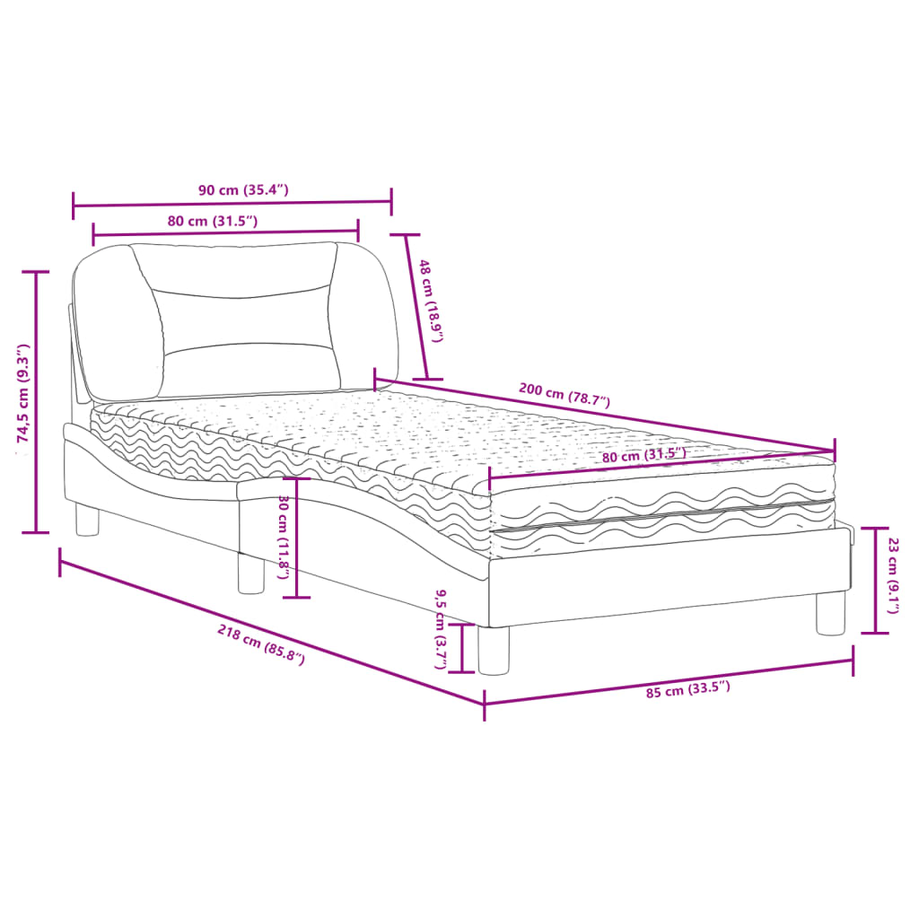 vidaXL Cama con colchón cuero sintético capuchino 80x200 cm