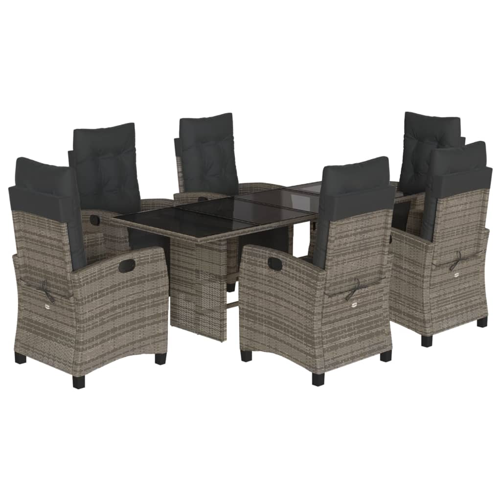 vidaXL Set comedor jardín 7 pzas y cojines ratán sintético gris