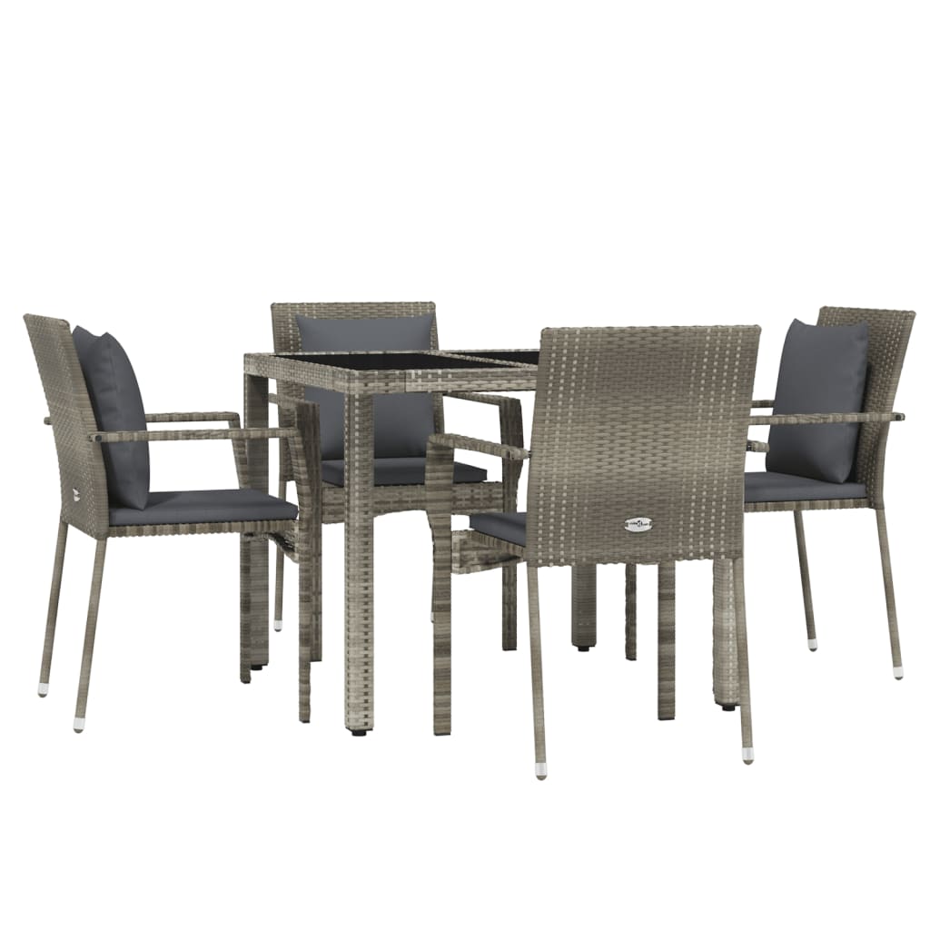 vidaXL Set comedor de jardín 5 piezas con cojines ratán sintético gris