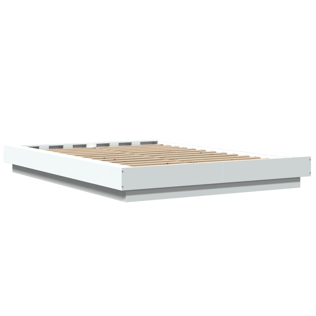 vidaXL Estructura de cama con LED madera ingeniería blanco 135x190 cm