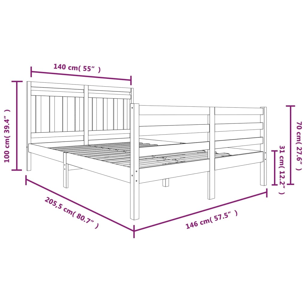 vidaXL Estructura de cama de madera maciza blanca 140x200 cm