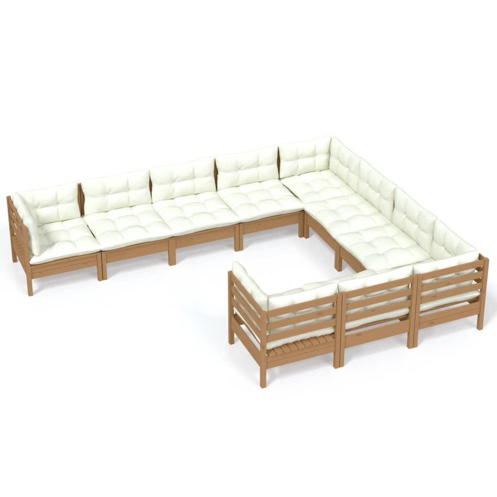 vidaXL Muebles de jardín 10 pzas y cojines madera de pino marrón miel