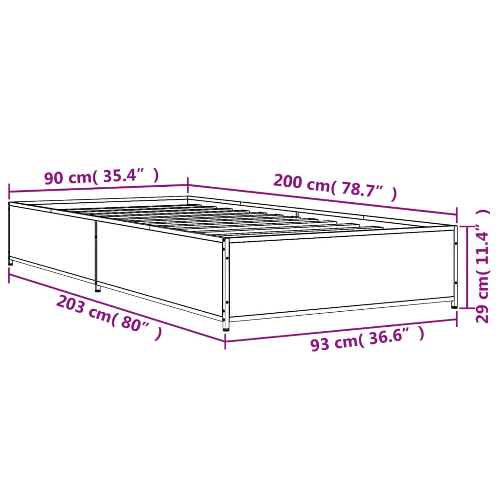 vidaXL Estructura cama madera ingeniería metal roble Sonoma 90x200 cm