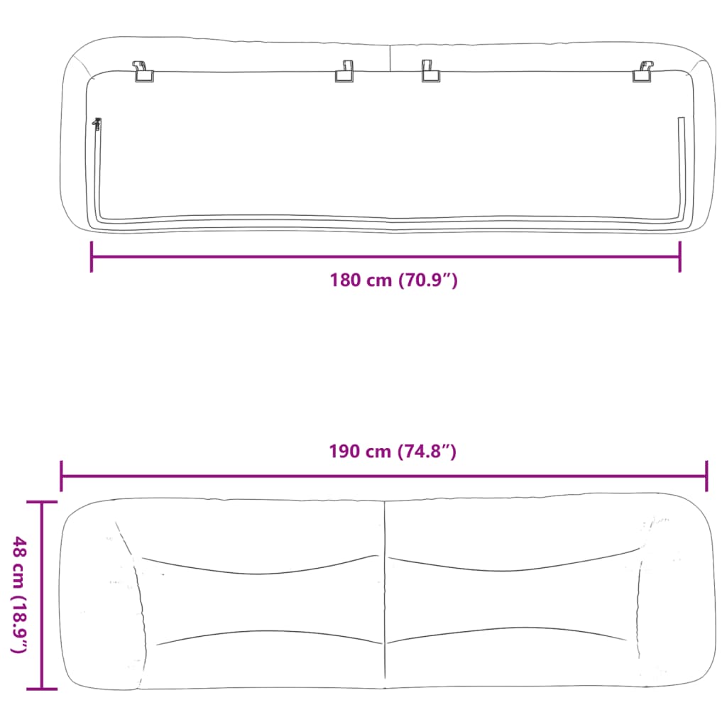 vidaXL Cabecero de cama acolchado cuero sintético negro 180 cm