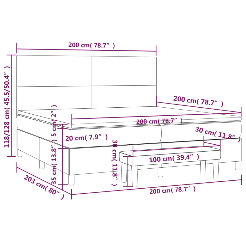 vidaXL Cama box spring con colchón cuero sintético gris 200x200 cm