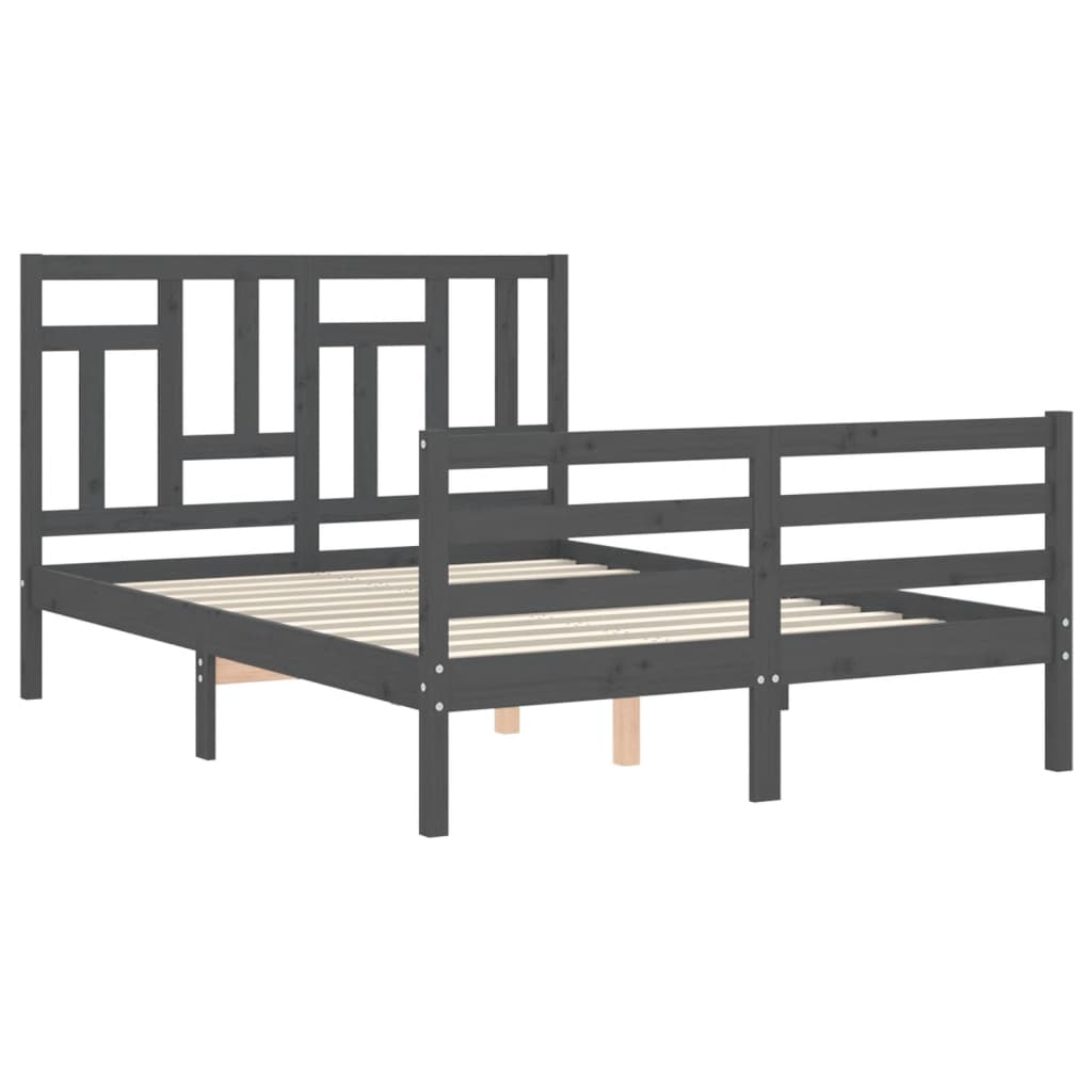 vidaXL Estructura de cama con cabecero madera maciza gris 140x190 cm