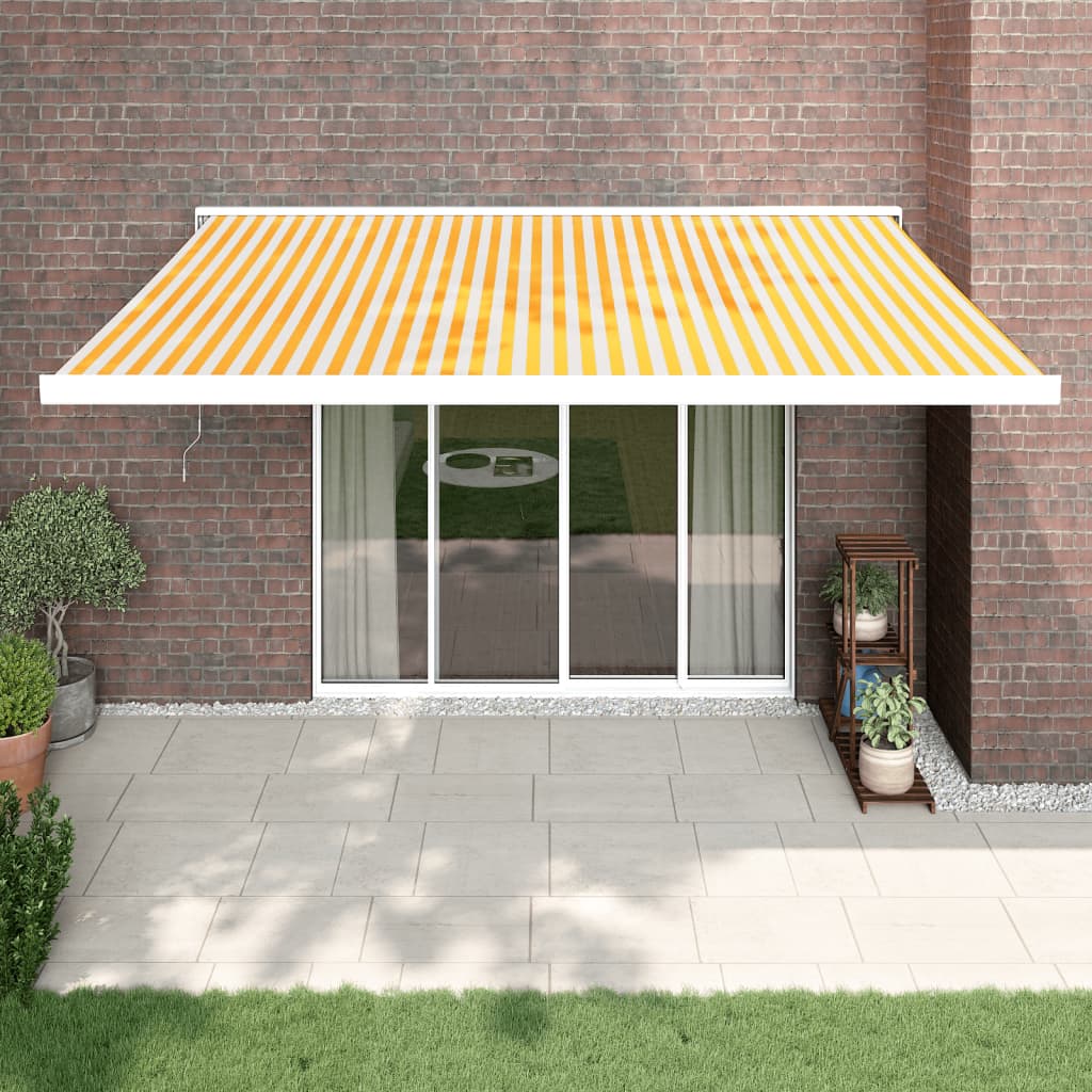 vidaXL Toldo retráctil aluminio y tela amarillo y blanco 4x3 m