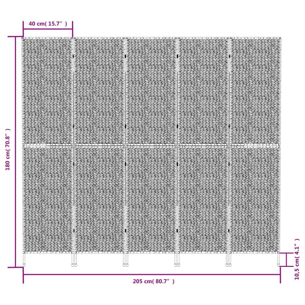 vidaXL Biombo de 5 paneles jacinto de agua marrón 205x180 cm