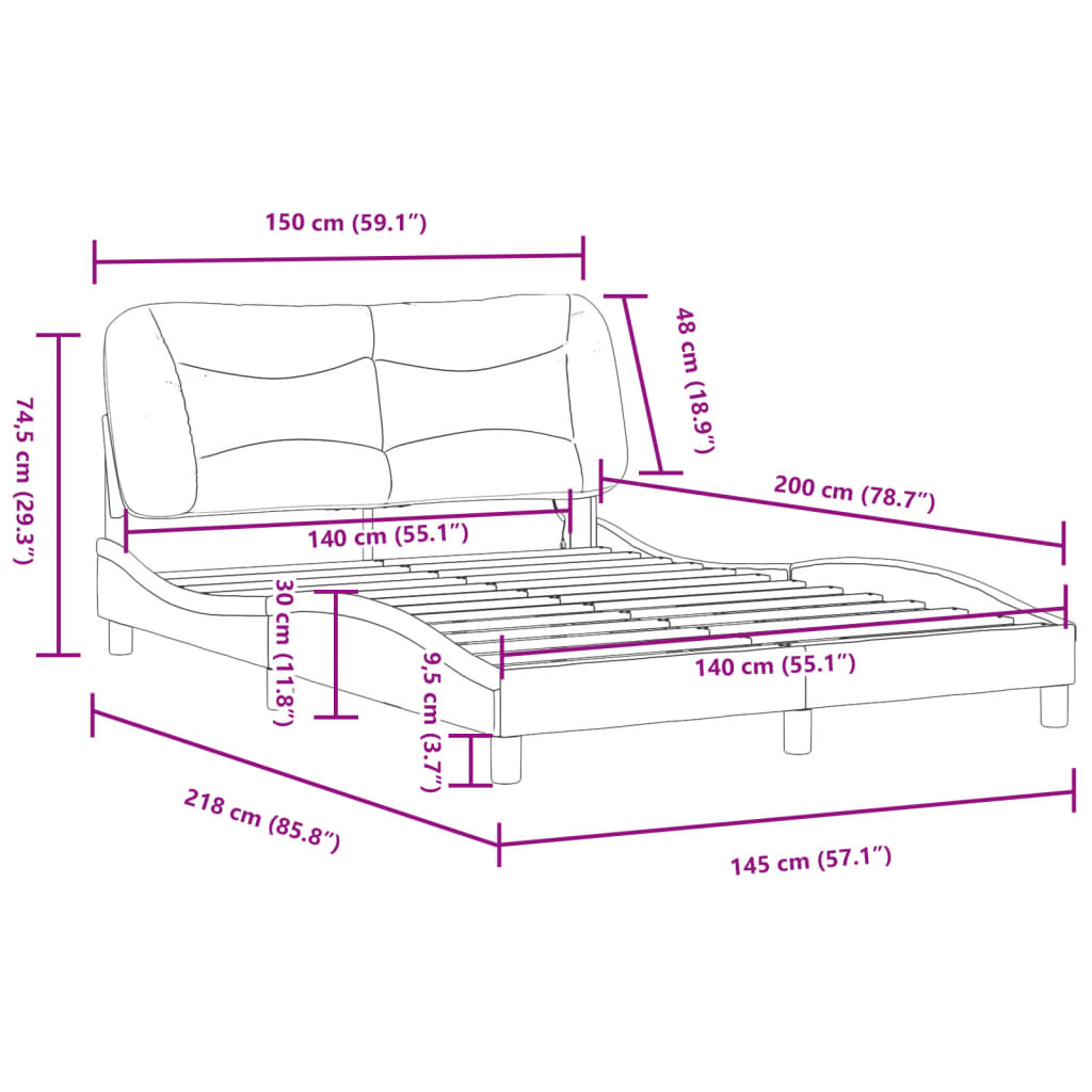 vidaXL Estructura cama con luces LED cuero sintético marrón 140x200 cm