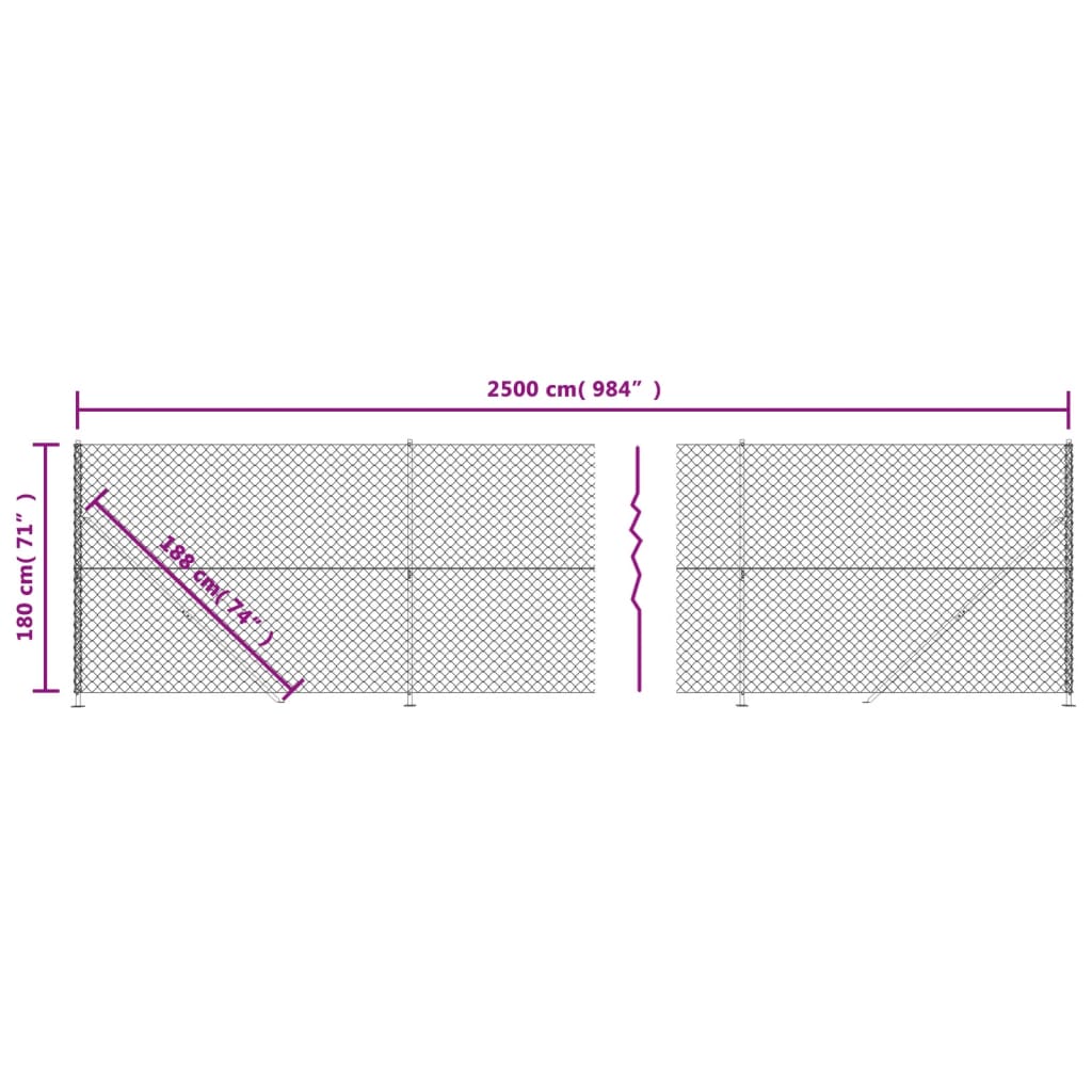 vidaXL Cerca de alambre con brida plateada 1,8x25 m