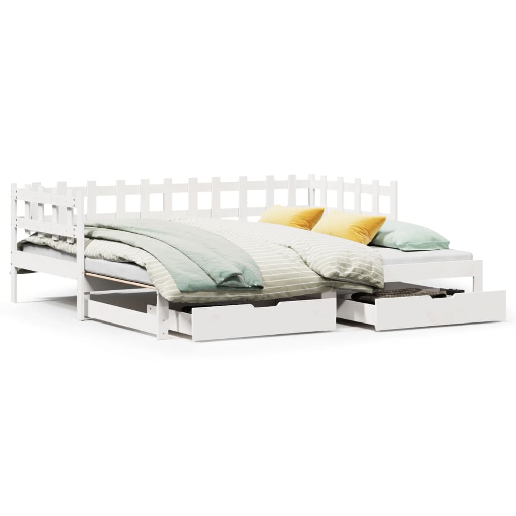 vidaXL Sofá cama nido con cajones madera maciza pino blanca 80x200 cm