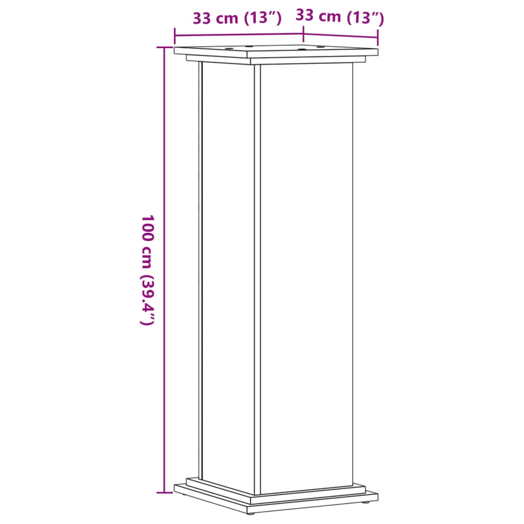 vidaXL Soportes de planta madera ingeniería roble artisian 33x33x100cm