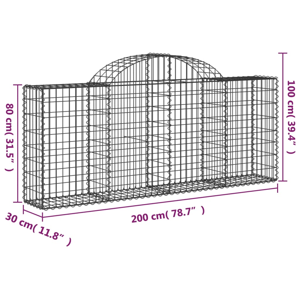 vidaXL Cestas de gaviones 9 uds forma de arco hierro 200x30x80/100 cm