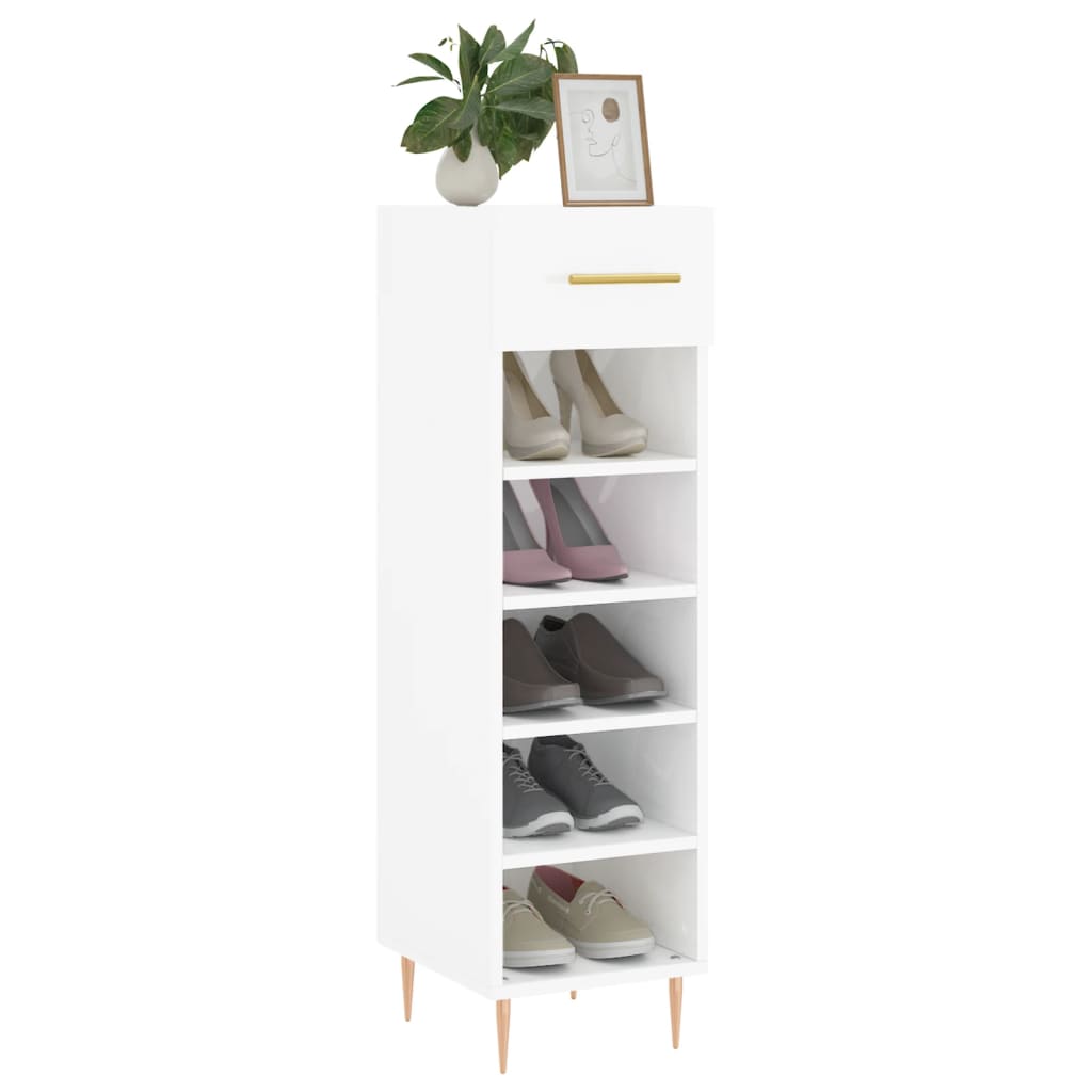 vidaXL Mueble zapatero madera contrachapada blanco brillo 30x35x105 cm