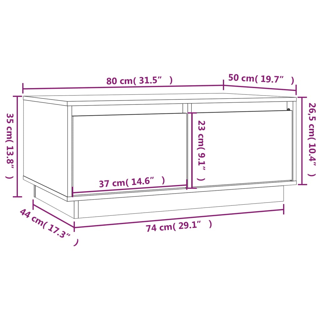 vidaXL Mesa de centro madera maciza de pino marrón miel 80x50x35 cm