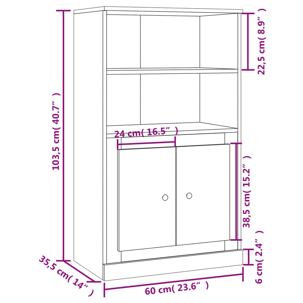 vidaXL Aparador de madera contrachapada blanco brillo 60x35,5x103,5 cm