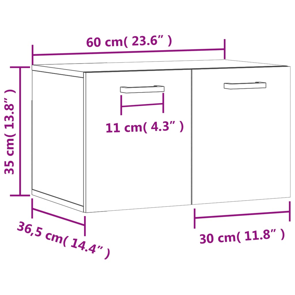 vidaXL Armario de pared madera ingeniería gris hormigón 60x36,5x35 cm