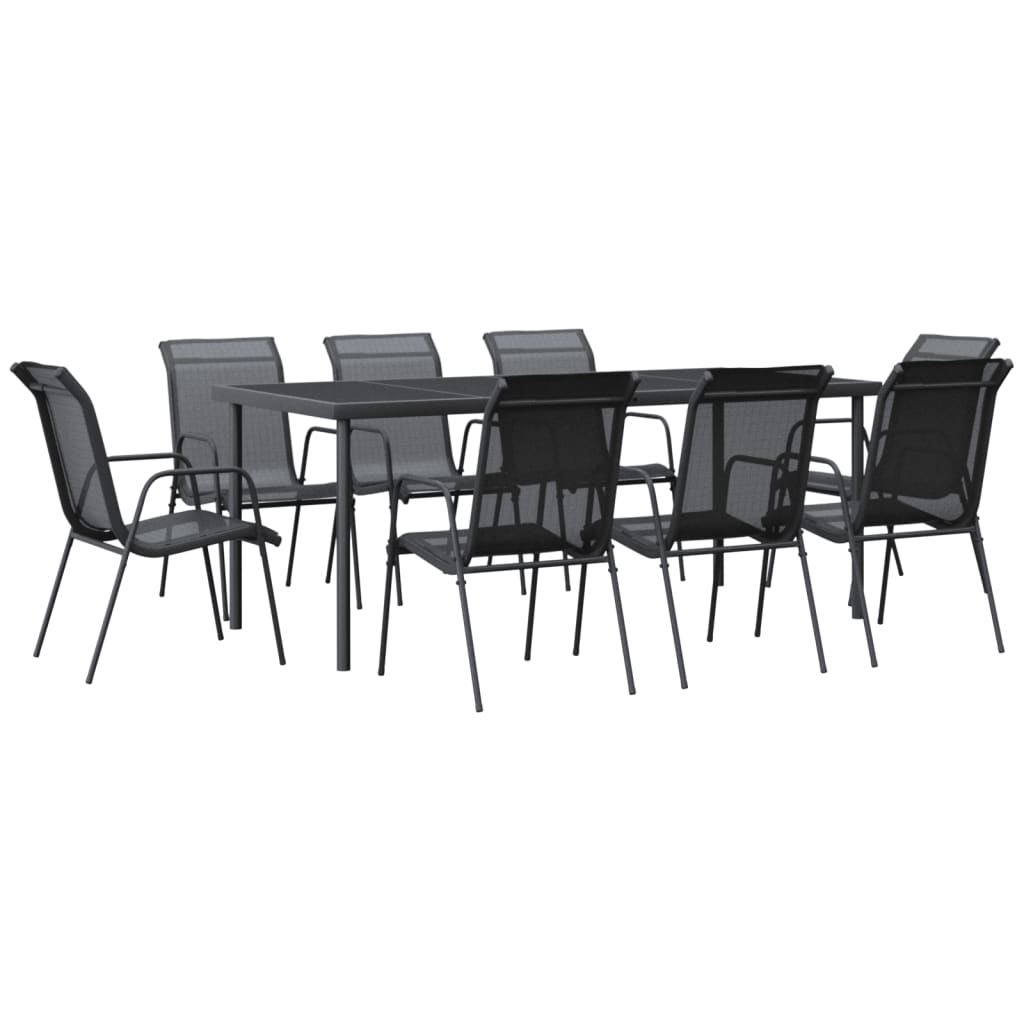 vidaXL Juego de comedor para jardín 9 piezas acero y textilene negro