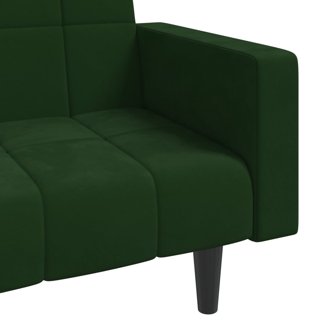 vidaXL Sofá cama de 2 plazas con dos almohadas terciopelo verde oscuro