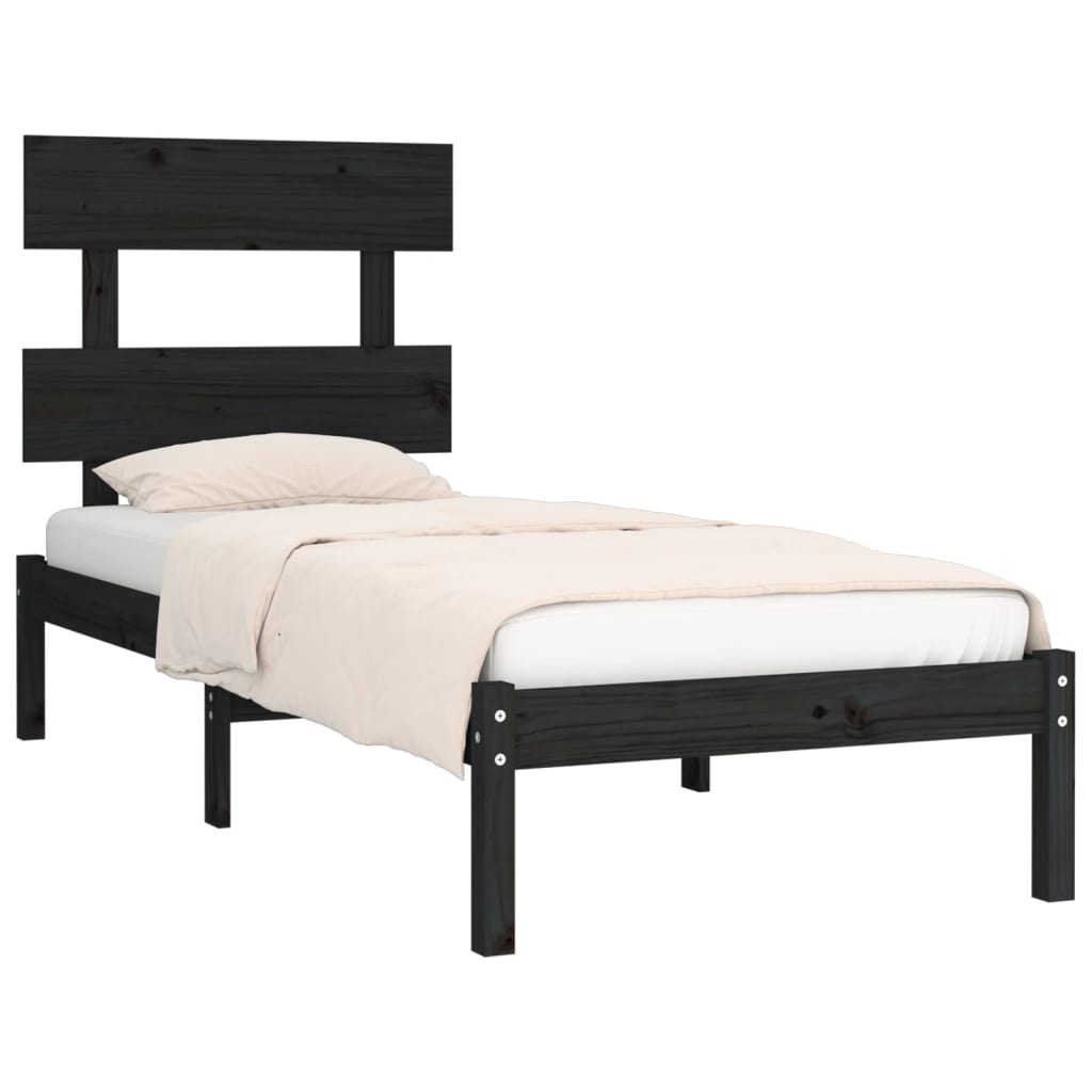 vidaXL Estructura de cama individual madera maciza negra 90x190 cm