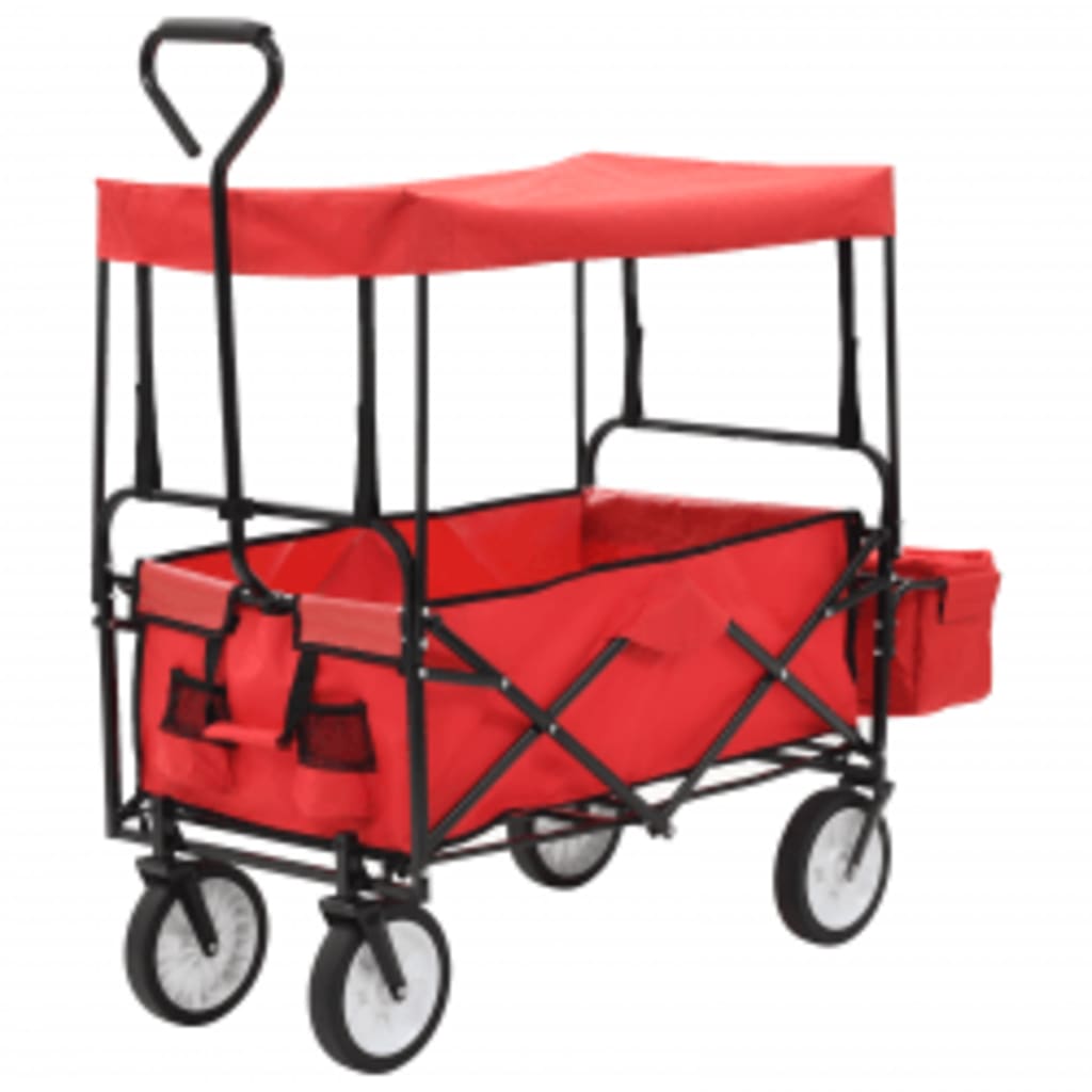 vidaXL Carrito de mano plegable de acero con capota rojo